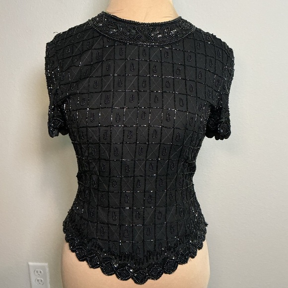 Papell Boutique Tops - Vintage Black Beaded Short Sleeve Women's Top